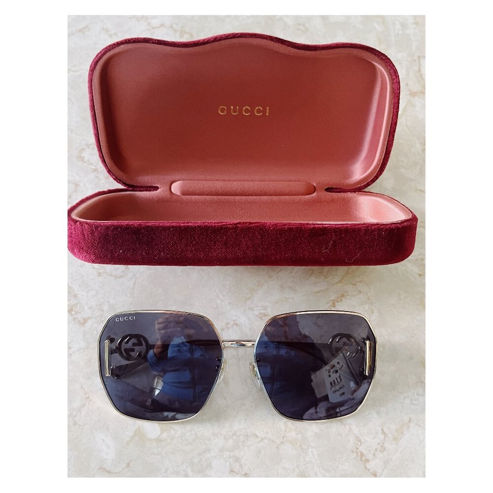 Gucci Gold GG Frame and Gray Lens Sunglasses